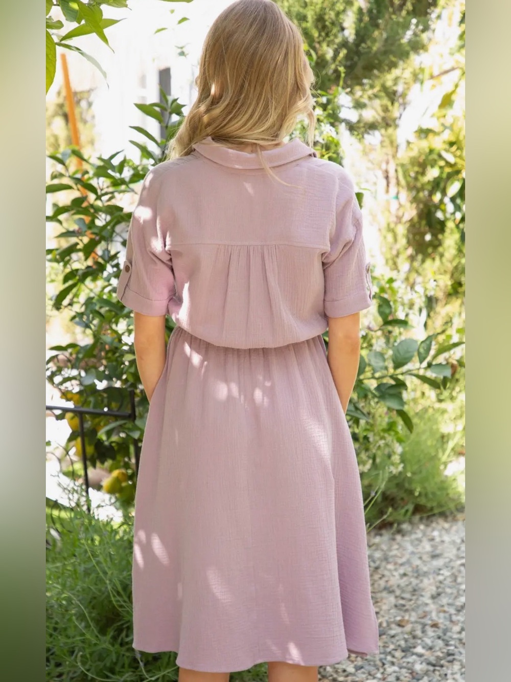 Relaxed Button-Front Lavender Shirt Dress - Unbranded - Picture 4 of 6